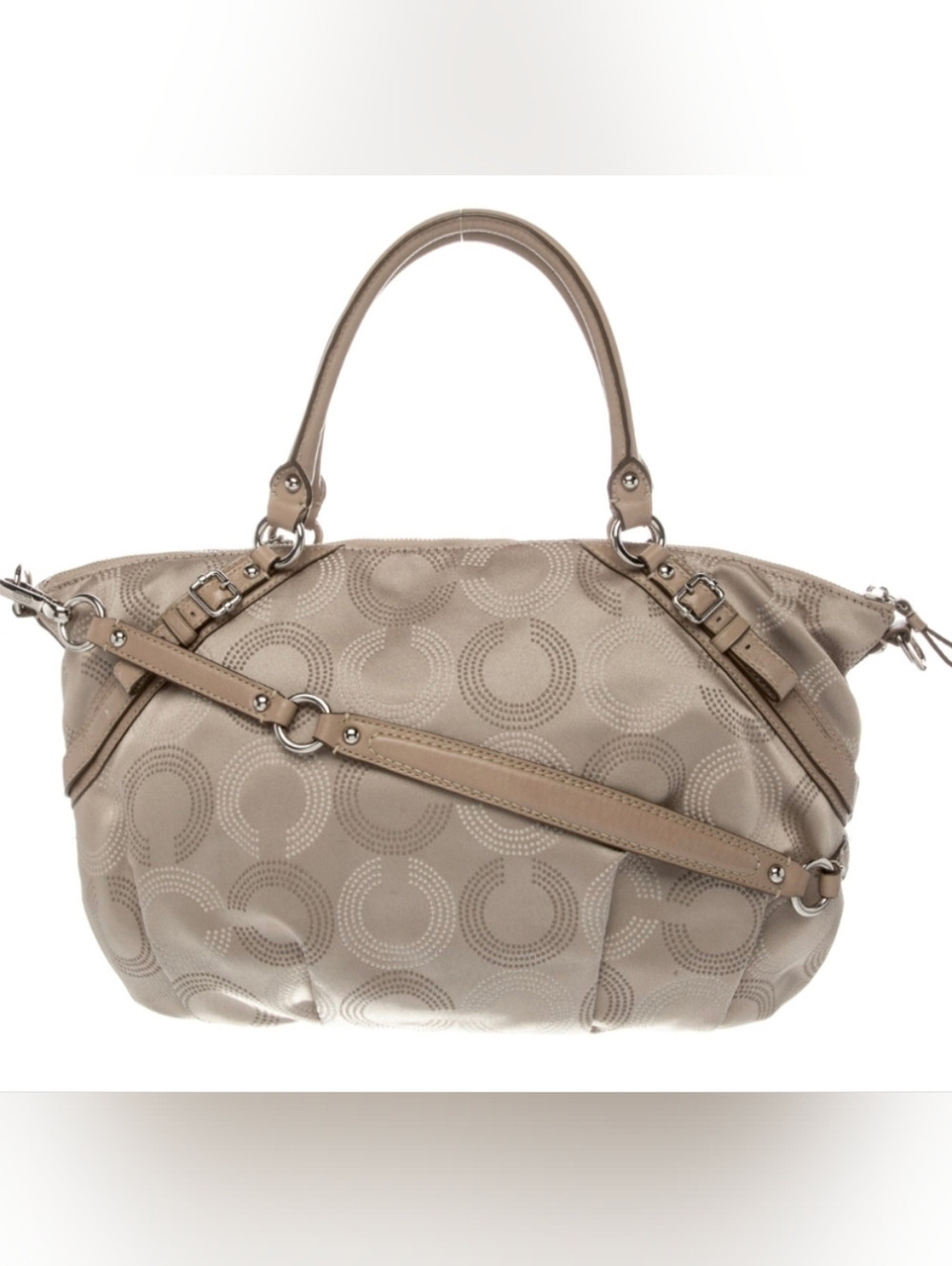 Coach Taupe Signature Canvas Satchel with Leather Trim - Picture 4 of 6